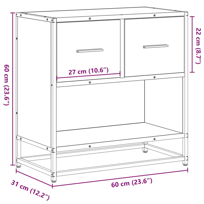 Bedside Cabinet Smoked Oak 60x31x60 cm Engineered Wood and Metal