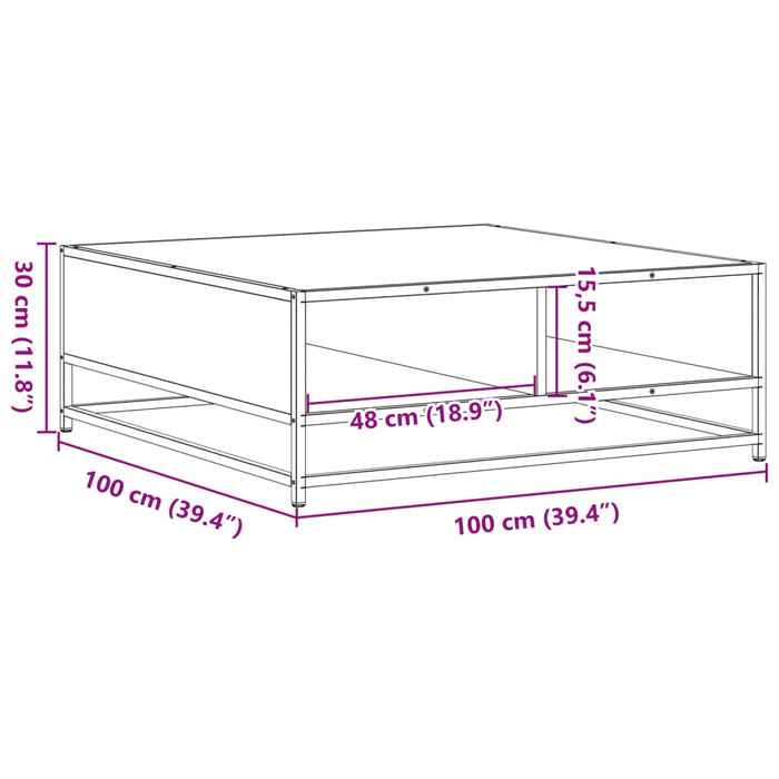 Masuta de cafea Stejar afumat 100x100x30 cm Lemn si Metal