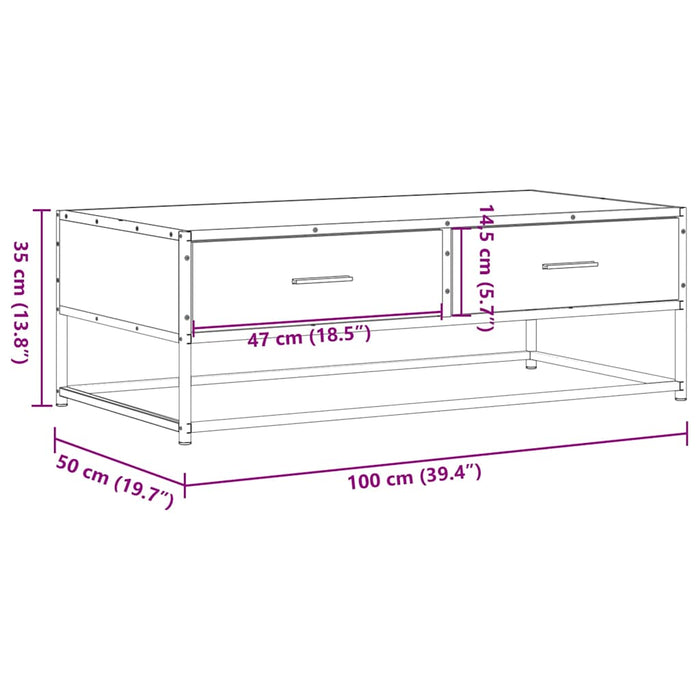 Masuta de cafea Stejar afumat 100x50x35 cm Lemn si Metal