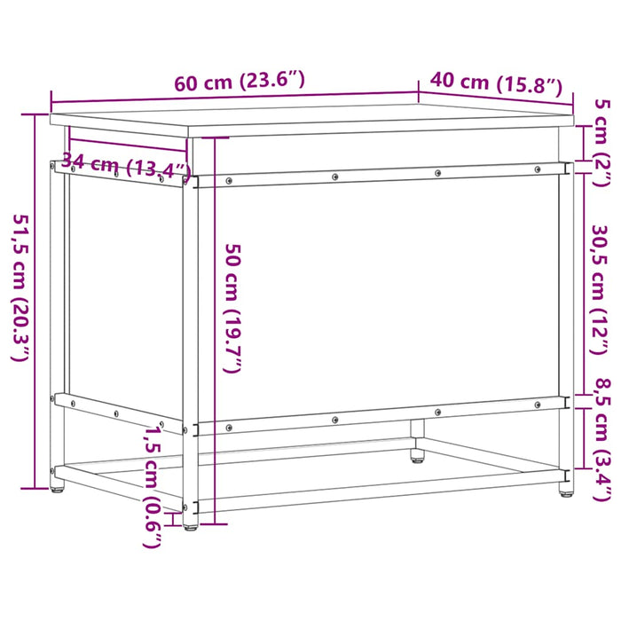 Ящик для хранения с крышкой из копченого дуба 60x40x51,5 см, инженерная древесина