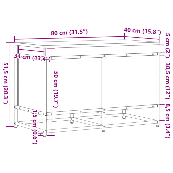 Ящик для хранения с крышкой из копченого дуба 80x40x51,5 см, инженерная древесина