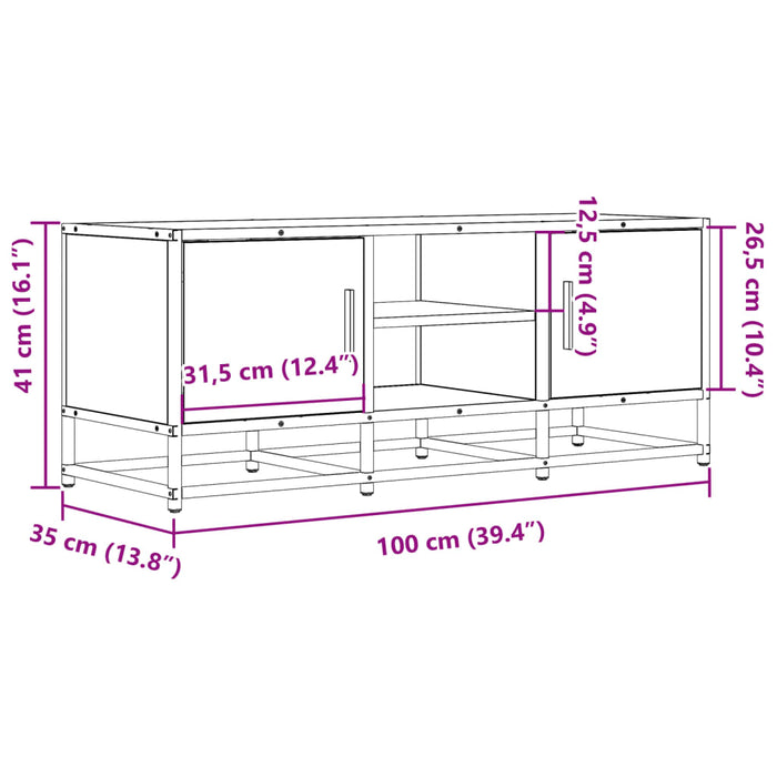 ТВ Шкаф Кафяв Дъб 100x35x41 см Инженерно дърво и метал