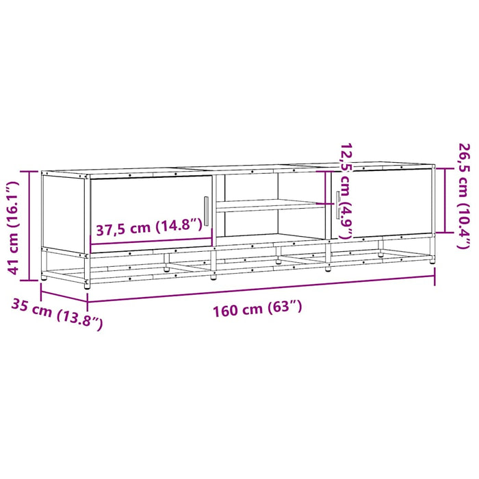 Тумба под телевизор Sonoma Oak 160x35x41 см, композитная древесина и металл