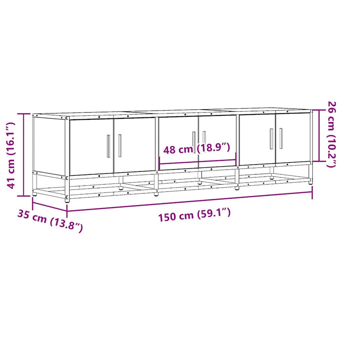 Тумба под телевизор Sonoma Oak 150x35x41 см, композитная древесина и металл