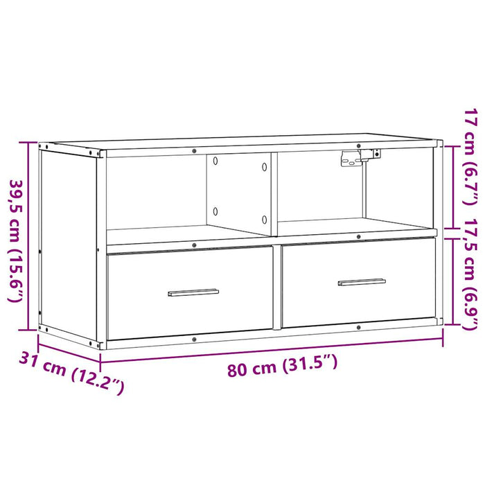 Тумба под телевизор Sonoma Oak 80x31x39,5 см, композитная древесина и металл