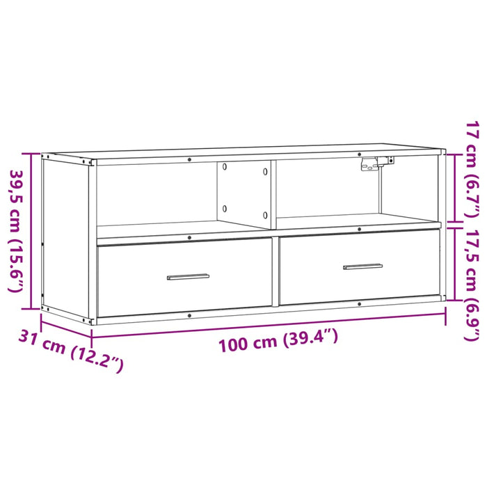 Тумба под телевизор Sonoma Oak 100x31x39,5 см, композитная древесина и металл