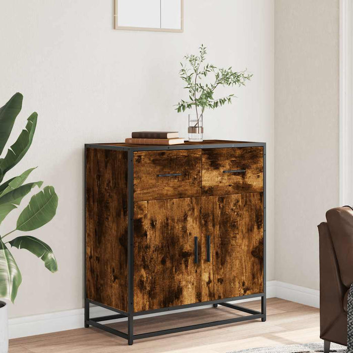 Sideboard Smoked Oak 68x35x76 cm Engineered Wood and Metal