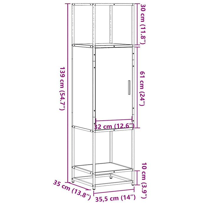 Высокий комод Grey Sonoma 35,5x35x139 см, композитная древесина и металл