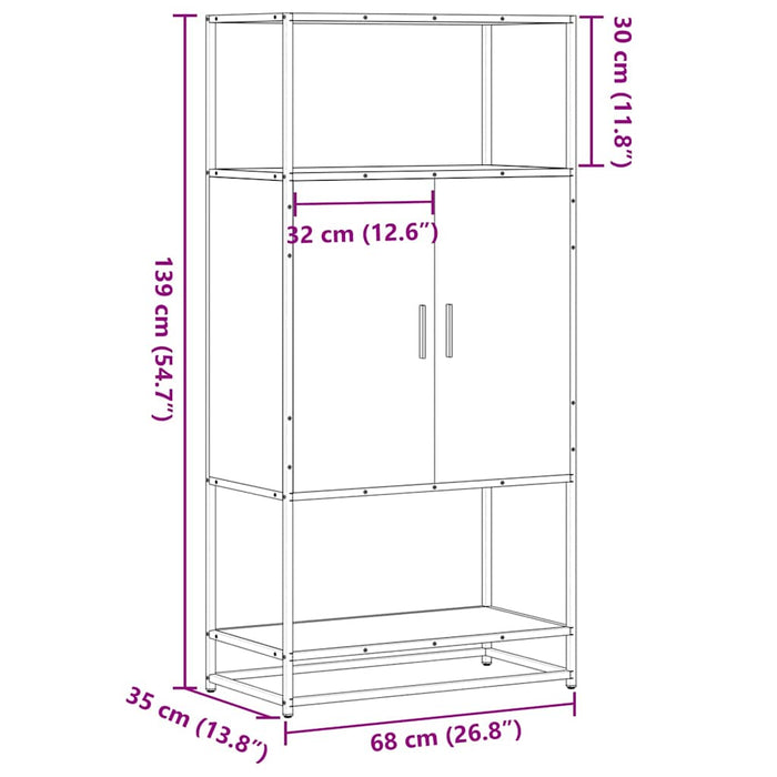 Highboard Черен 68x35x139 cm Проектирано дърво и метал