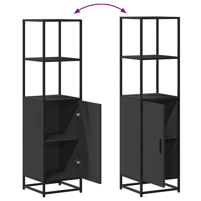 Highboard Черен 35,5x35x139 cm Проектирано дърво и метал