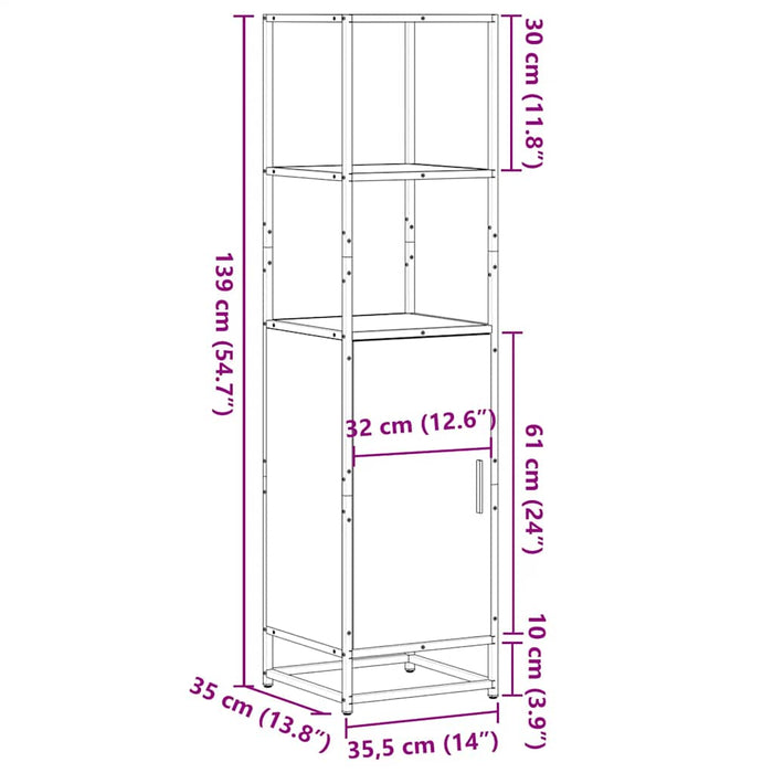 Highboard Черен 35,5x35x139 cm Проектирано дърво и метал