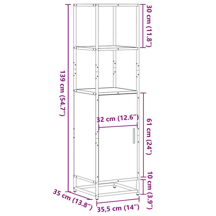 Высокий комод Grey Sonoma 35,5x35x139 см, композитная древесина и металл