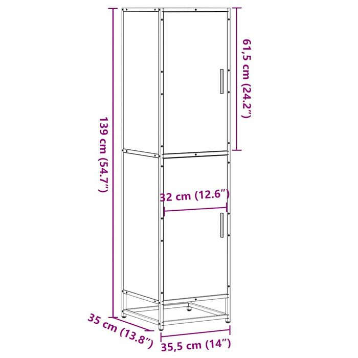 Highboard Черен 35,5x35x139 cm Проектирано дърво и метал