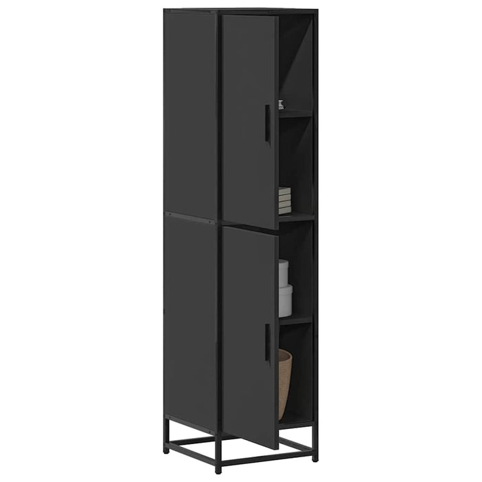 Highboard Черен 35,5x35x139 cm Проектирано дърво и метал