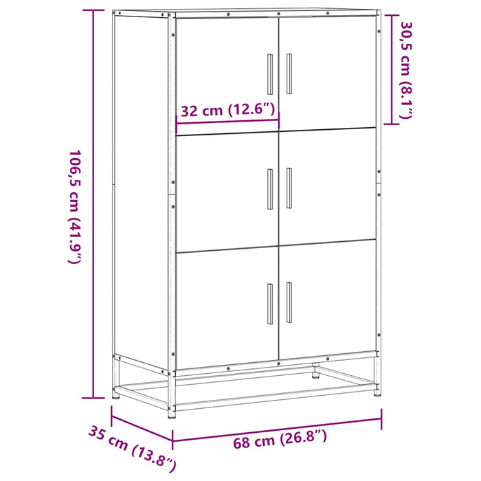 Highboard Smoked Oak 68x35x106.5 cm Engineered Wood and Metal