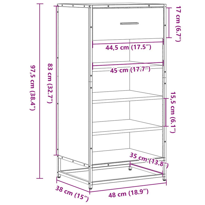 Поставка за обувки кафяв дъб 48x38x97,5 см инженерно дърво