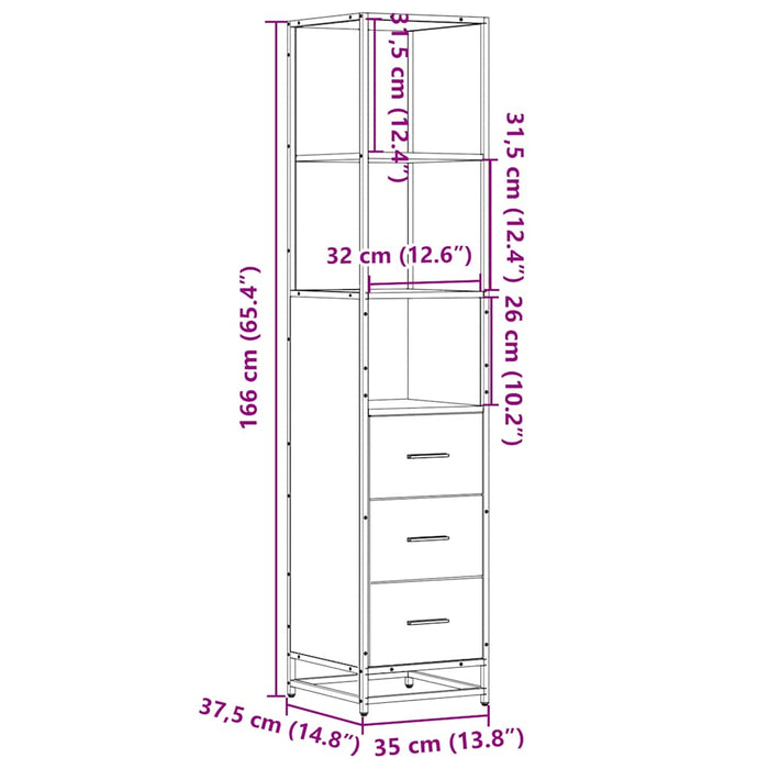 Bathroom Cabinet Black 35x37.5x166 cm Engineered Wood