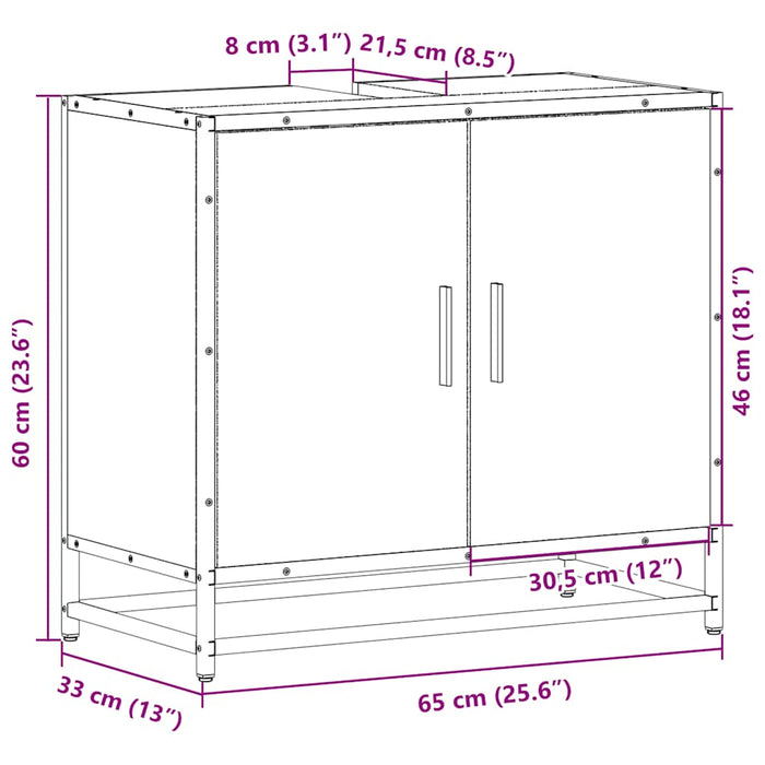 Шкаф за мивка за баня черен 65x33x60 см инженерно дърво