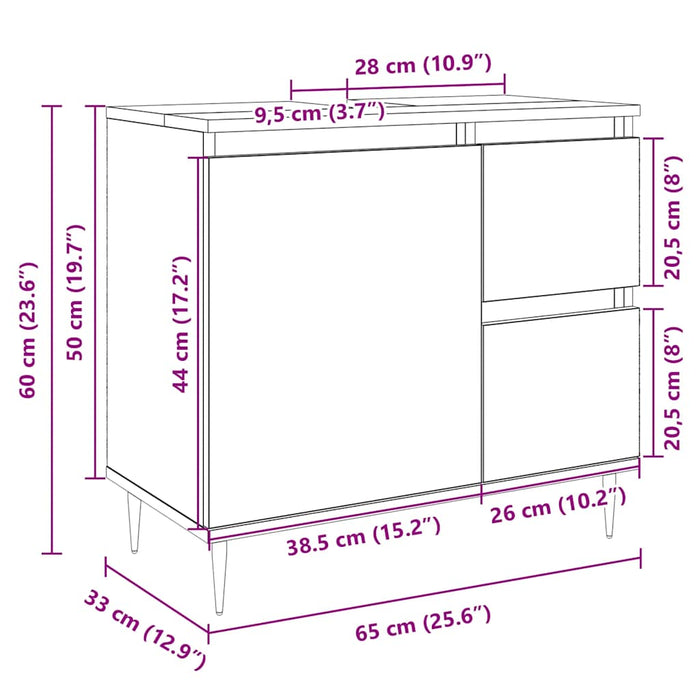 Тумба под раковину в ванной комнате Sonoma Oak 65x33x60 см Инженерное дерево