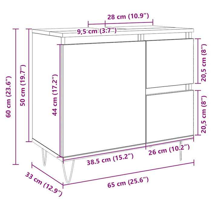 Bathroom Cabinet Sonoma Oak 65x33x60 cm Engineered Wood