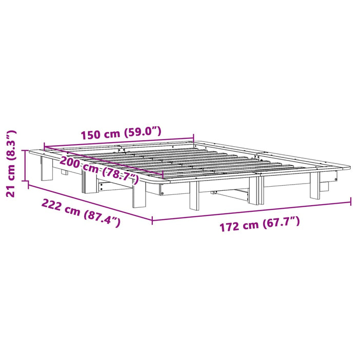 Cadru Pat fara Saltea Alb 150x200 cm King Size Lemn Masivul Pin