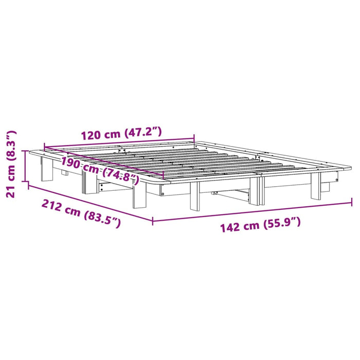 Cadru Pat fara Saltea Alb 120x190 cm Mic Dublu Lemn Masivul Pin