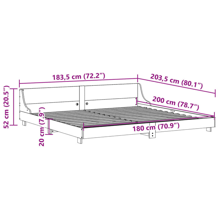 Cadru Pat fara Saltea Alb 180x200 cm Super King Lemn Masivul Pin