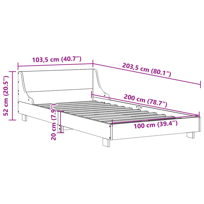 Cadru Pat fara Saltea Alb 100x200 cm Lemn Masivul Pin