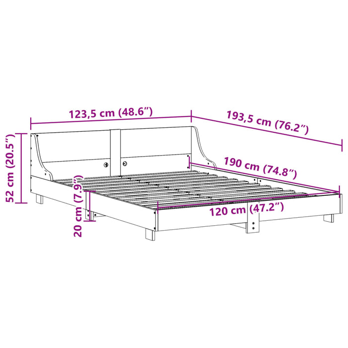 Cadru Pat fara Saltea Alb 120x190 cm Mic Dublu Lemn Masivul Pin