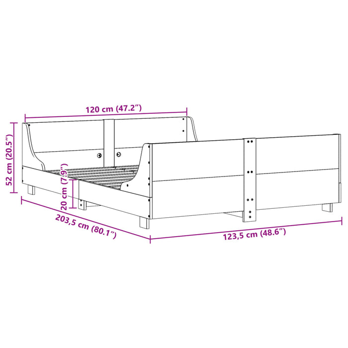 Cadru Pat fara Saltea Alb 120x200 cm Lemn Masivul Pin