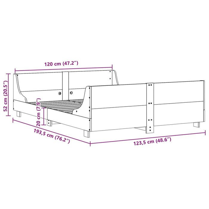 Cadru Pat fara Saltea Alb 120x190 cm Mic Dublu Lemn Masivul Pin