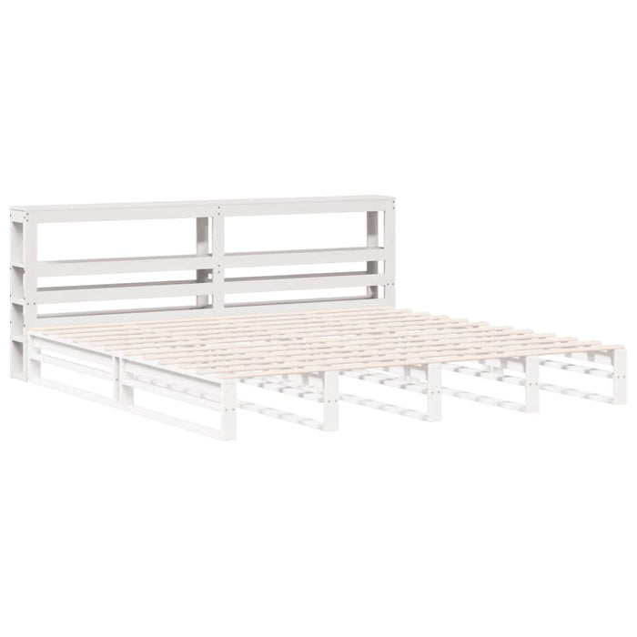 Headboard with Shelves White 200 cm Solid Wood Pine