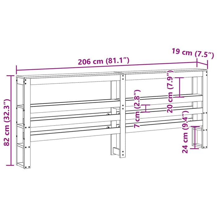 Headboard with Shelves White 200 cm Solid Wood Pine