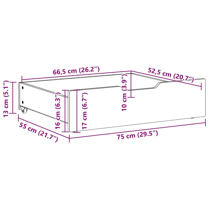 Under-Bed Drawers with Wheels 2 pcs 75x55x17 cm Solid Wood Pine