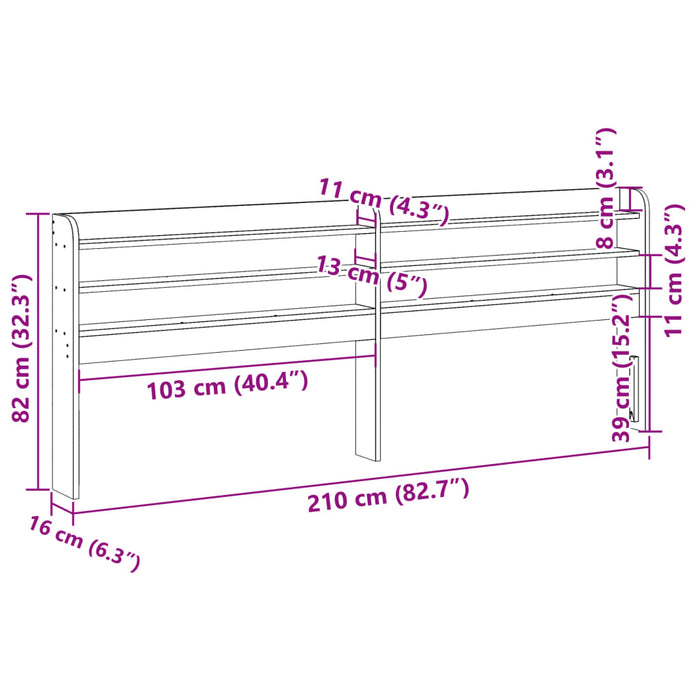 Headboard with Shelves White 200 cm Solid Wood Pine