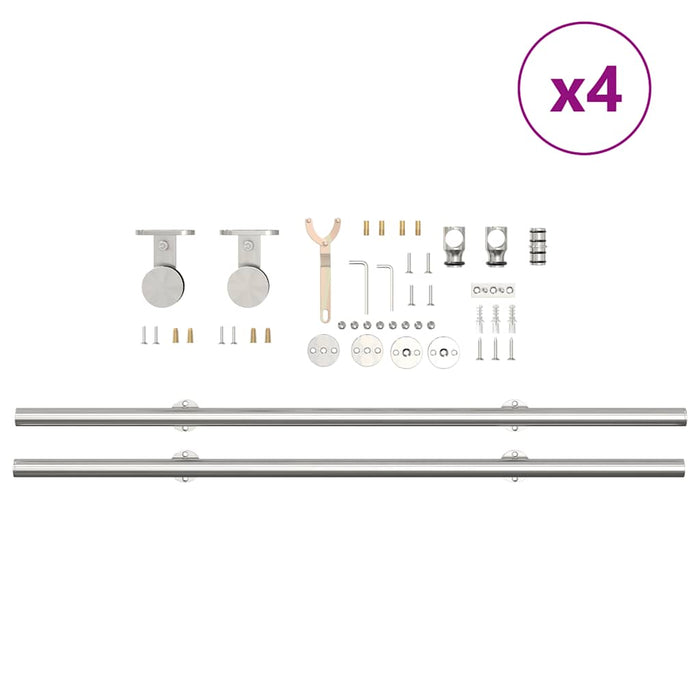 Sliding Door Hardware Kit 366 cm Stainless Steel Silver