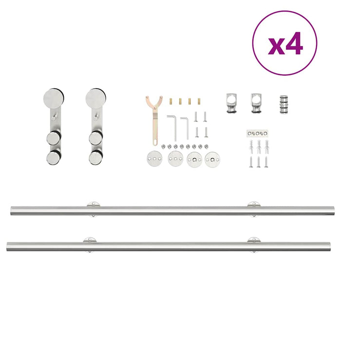 Sliding Door Hardware Kit 400 cm Stainless Steel Silver