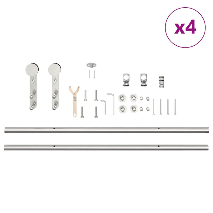 Sliding Door Hardware Kit 366 cm Stainless Steel Silver