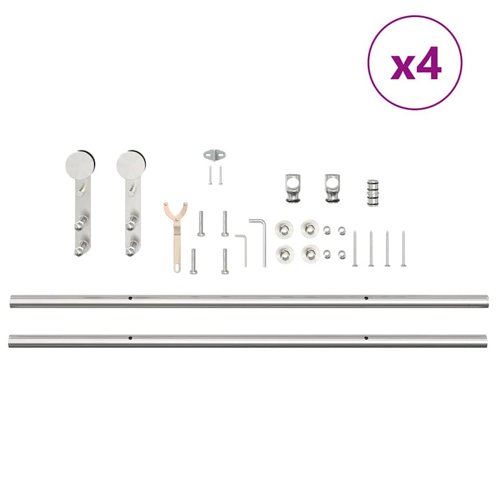 Sliding Door Hardware Kit 400 cm Stainless Steel Silver