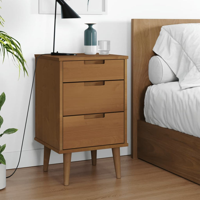 Bedside Cabinet MOLDE Brown 40x35x65 cm Solid Wood Pine