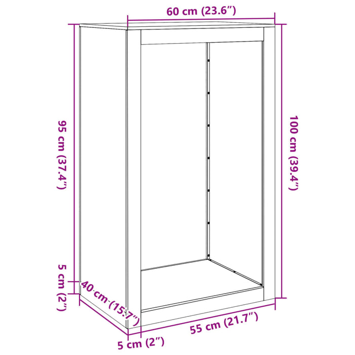 Raft pentru Lemne de Foc 60x40x100 cm Otel Inoxidabil