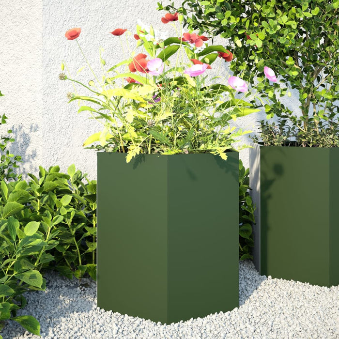 Jardiniera De Gradina 2 buc Hexagon Verde Masline 46x40x45 cm Otel