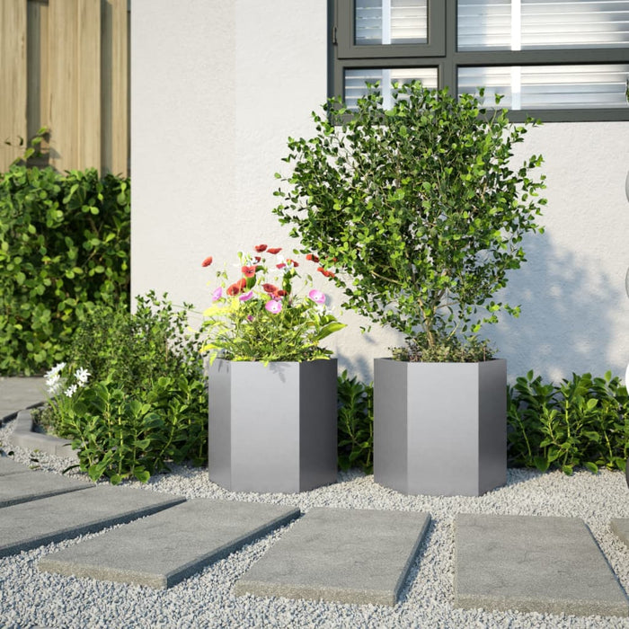 Jardiniera De Gradina 2 buc Hexagon 46x40x45 cm Otel Galvanizat