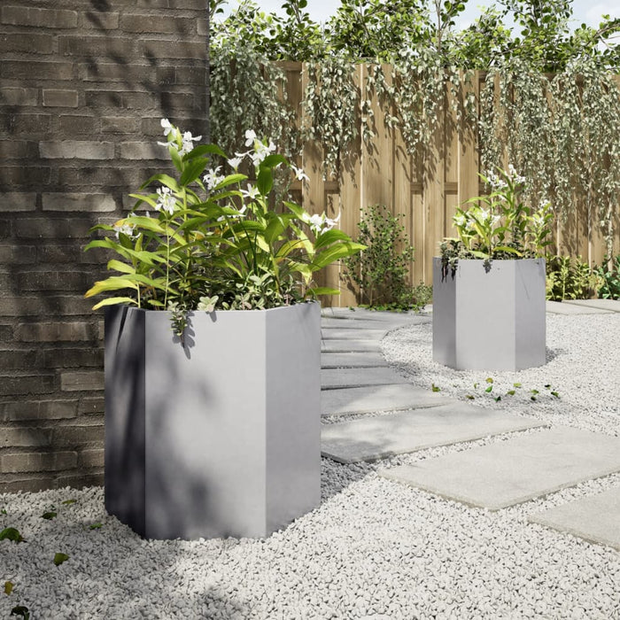 Jardiniera De Gradina 2 buc Hexagon 46x40x45 cm Otel Galvanizat