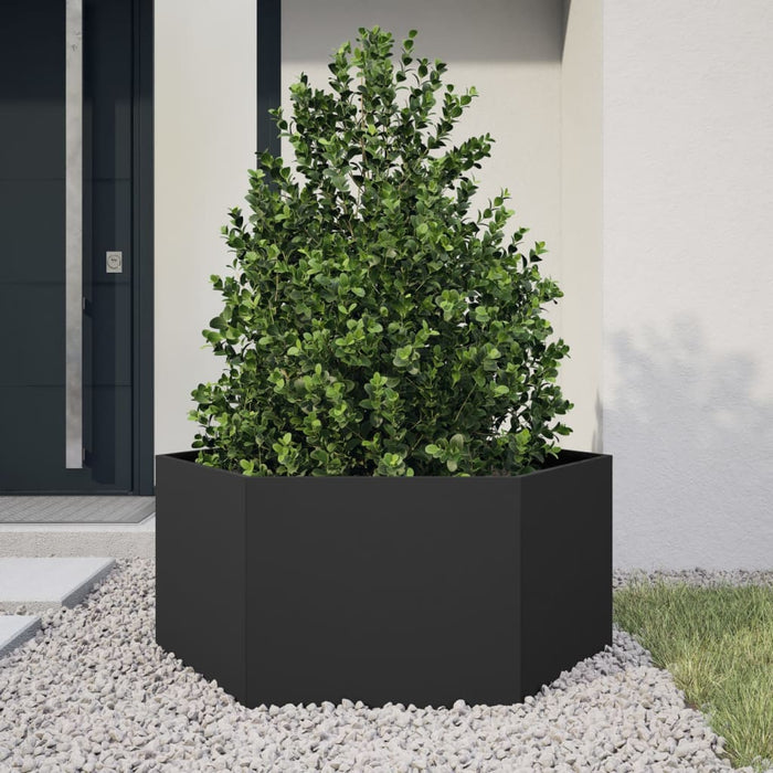 Jardiniera De Gradina Negru Hexagon 104x90x45 cm Otel