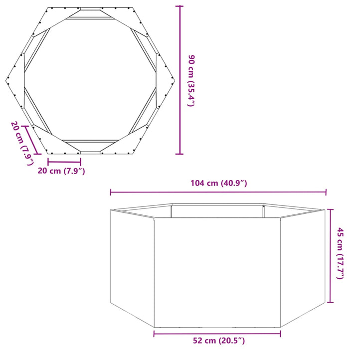 Jardiniera De Gradina Negru Hexagon 104x90x45 cm Otel