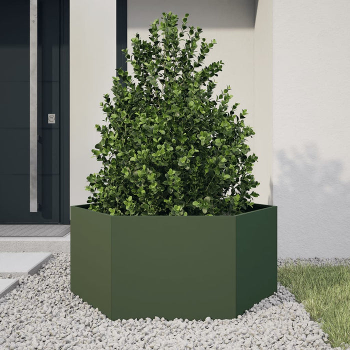 Jardiniera De Gradina Verde Masline Hexagon 104x90x45 cm Otel