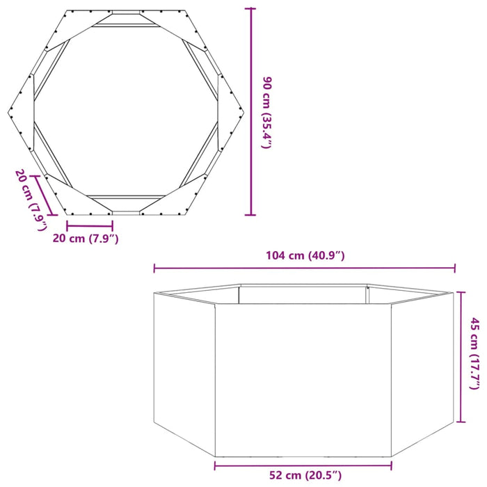 Jardiniera De Gradina Verde Masline Hexagon 104x90x45 cm Otel