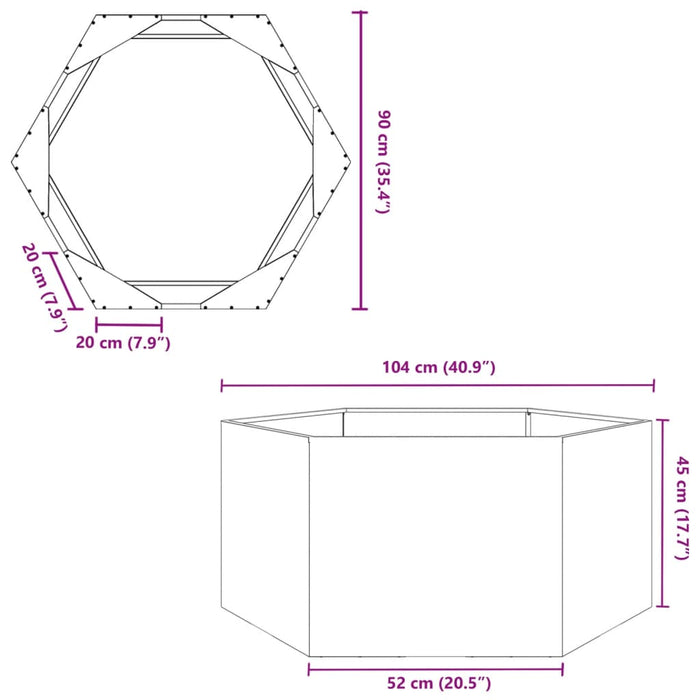 Jardiniera De Gradina Hexagon 104x90x45 cm Otel Galvanizat