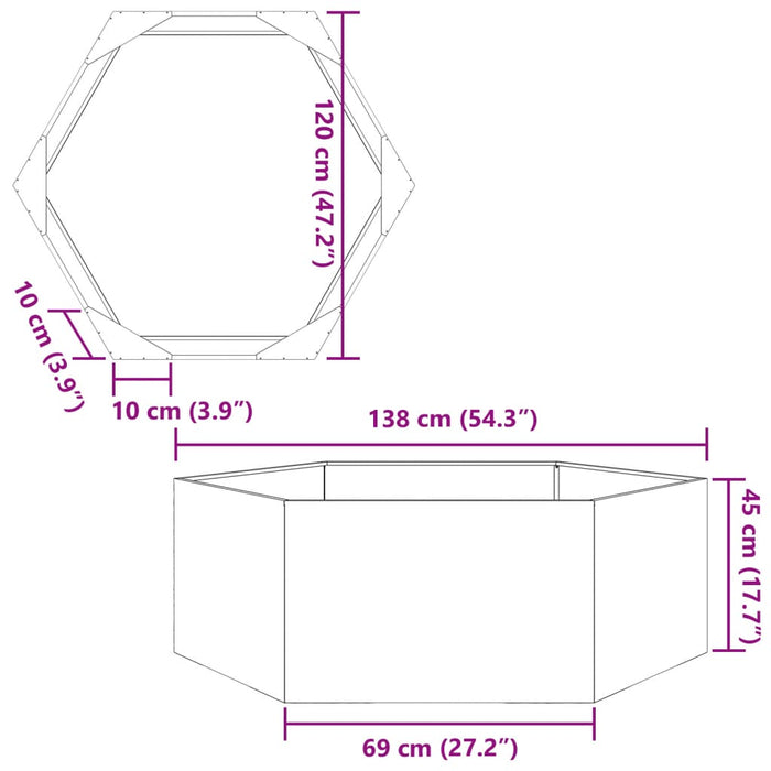 Jardiniera De Gradina Negru Hexagon 138x120x45 cm Otel